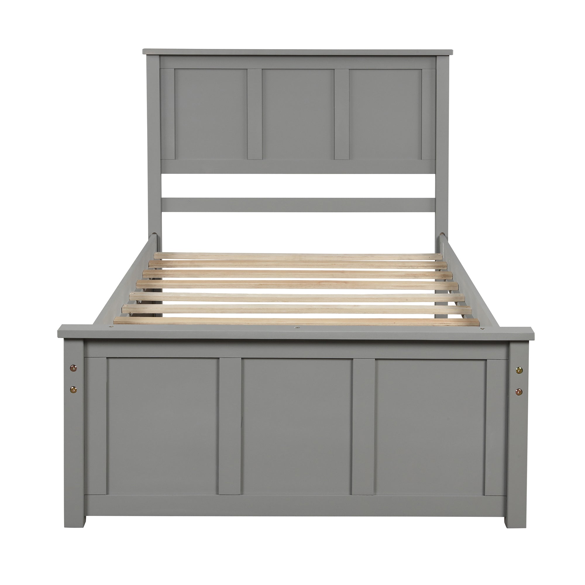 Gray Platform Bed with Twin Trundle and Frame, Solid Wood and MDF Construction, Twin Size - Grand Goldman Shop