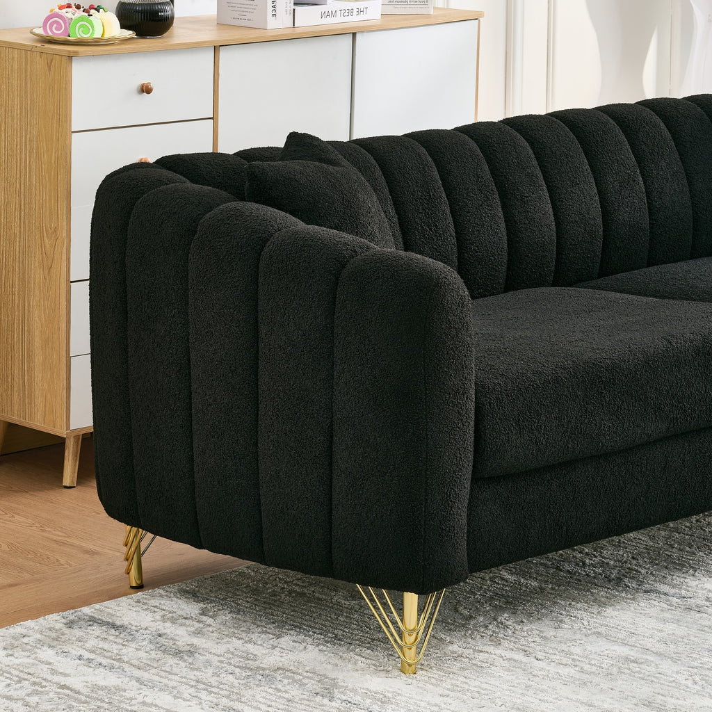 Modern Chenille Loveseat Sofa with Gold Metal Legs, Black Upholstery for Living Room and Bedroom - Grand Goldman Shop