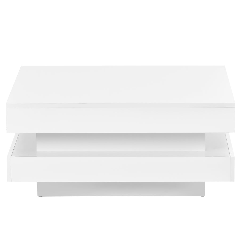 ON-TREND High Gloss Minimalist Design with LED Lights, 2-Tier Square Coffee Table, Center Table for Living Room, 31.5''x31.5''x14.2'', White - Grand Goldman Shop