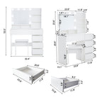 Vanity, Makeup Vanity Desk Set with Mirror & Light, Dressing Table Storage Lots , 3 Lighting Modes with Adjustable Brightness, White with Stool - Grand Goldman Shop