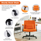 Orange Velvet Criss Cross Armrest Office Chair with Wheels - Stylish for Home Office, Gaming & Makeup | Premium Home Decor - 