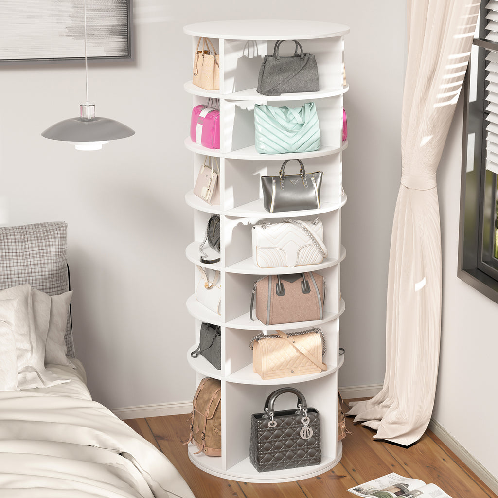 Rotating Shoe Rack Tower, 7-Tier Spinning Shoe Rack, Free Standing 360° Revolving Shoe Organizer,  High Bottom Design Shoe Tower Spinning Storage Lazy Susany, Fits 28 Pairs of Shoes (7-Tier White) - Grand Goldman Shop