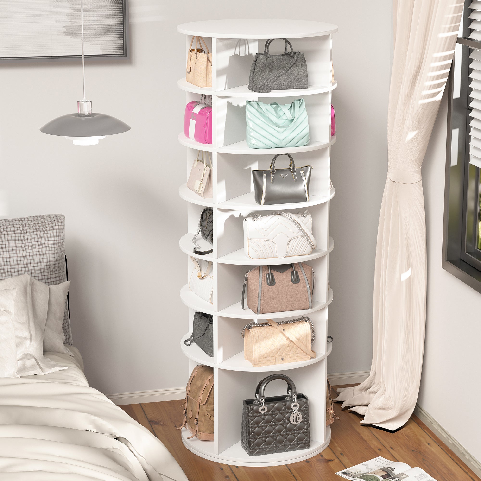 Rotating Shoe Rack Tower, 7-Tier Spinning Shoe Rack, Free Standing 360° Revolving Shoe Organizer,  High Bottom Design Shoe Tower Spinning Storage Lazy Susany, Fits 28 Pairs of Shoes (7-Tier White) - Grand Goldman Shop