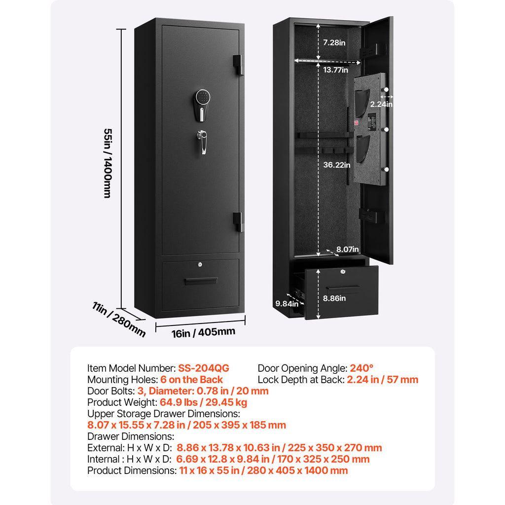 4 Gun Safe, Long Gun Cabinet for Rifles and Pistols, Quick Access Rifle Safe with 2 Ammo Slots, 2 Pistol Pockets & 2 Adjustab