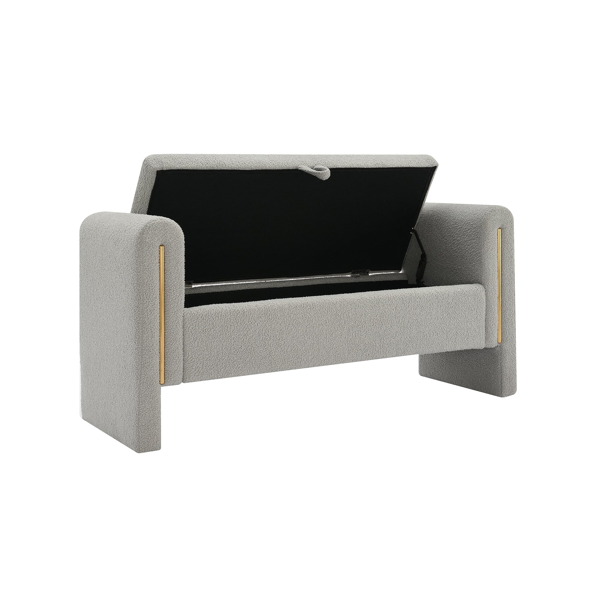 Modern Teddy Upholstered Storage Bench with Arms and Comfy Teddy Fabric in Grey - Grand Goldman Shop