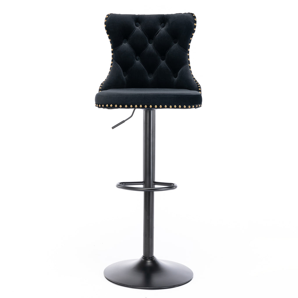 A&A Furniture,Swivel Velvet Barstools Adjusatble Seat Height from 25-33 Inch,17.7 inch base, Modern Upholstered Bar Stools with Backs Comfortable Tufted for Home Pub and Kitchen Island,Black,Set of 2 - Grand Goldman Shop