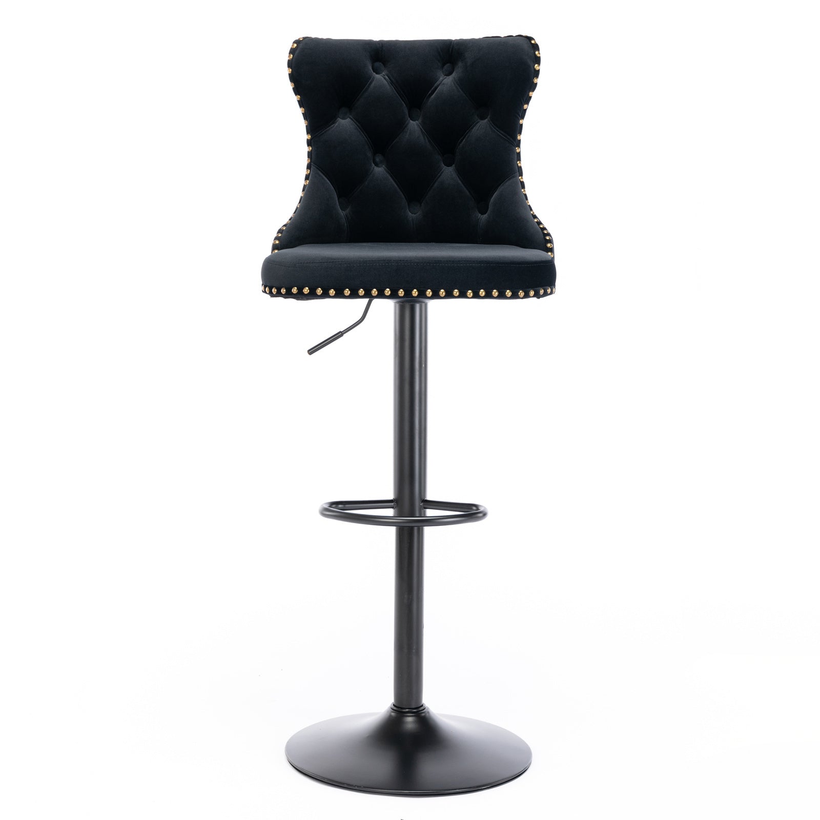 A&A Furniture,Swivel Velvet Barstools Adjusatble Seat Height from 25-33 Inch,17.7 inch base, Modern Upholstered Bar Stools with Backs Comfortable Tufted for Home Pub and Kitchen Island,Black,Set of 2 - Grand Goldman Shop