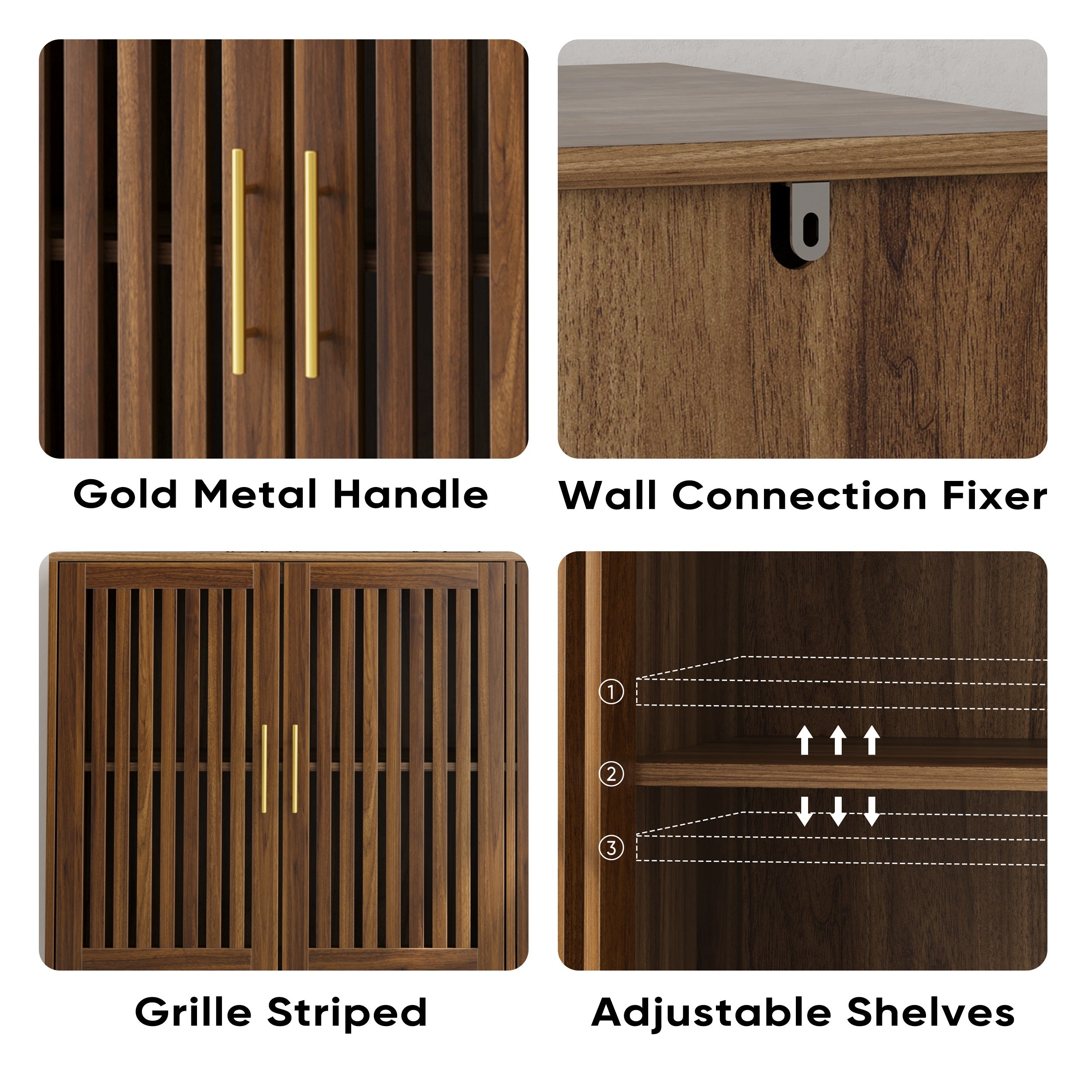 63 inch Grille-Striped Walnut Sideboard Buffet Cabinet with Storage, Multifunctional Accent for Dining Room, Living Room - Grand Goldman Shop