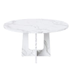 Modern Farmhouse 47.24' Round Dining Table for 4 with Marble White Finish MDF and Iron - Grand Goldman Shop