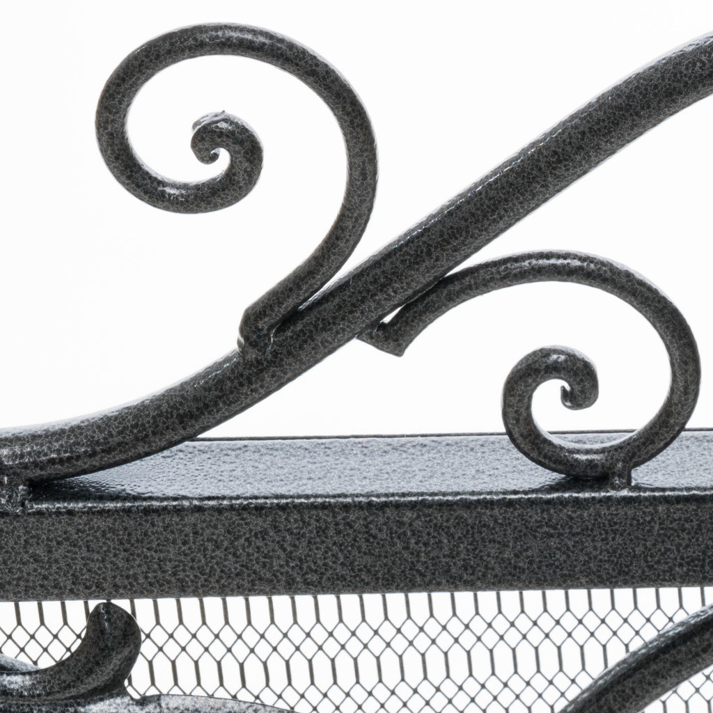 Darcie Wrought Iron Fireplace Screen with Intricate Detailing, Black Finish, Victorian Inspired Design, 10' D x 44' W x 35.5' H - Grand Goldman Shop