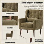Modern Accent Chair, Chenille Arm Chairs for Living Room, Upholstered Modern Armchair, Comfy Soft Padded Lounge Chair in Small Space, Bedroom, w/Pillow, Solid Wood Leg, Olive Green - Grand Goldman Shop