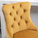 Contemporary Velvet Upholstered Barstools with Button Tufted Decoration and Wooden Legs, and Chrome Nailhead Trim, Leisure Style Bar Chairs,Bar stools, Set of 2 (Golden),SW2002GL - Grand Goldman Shop