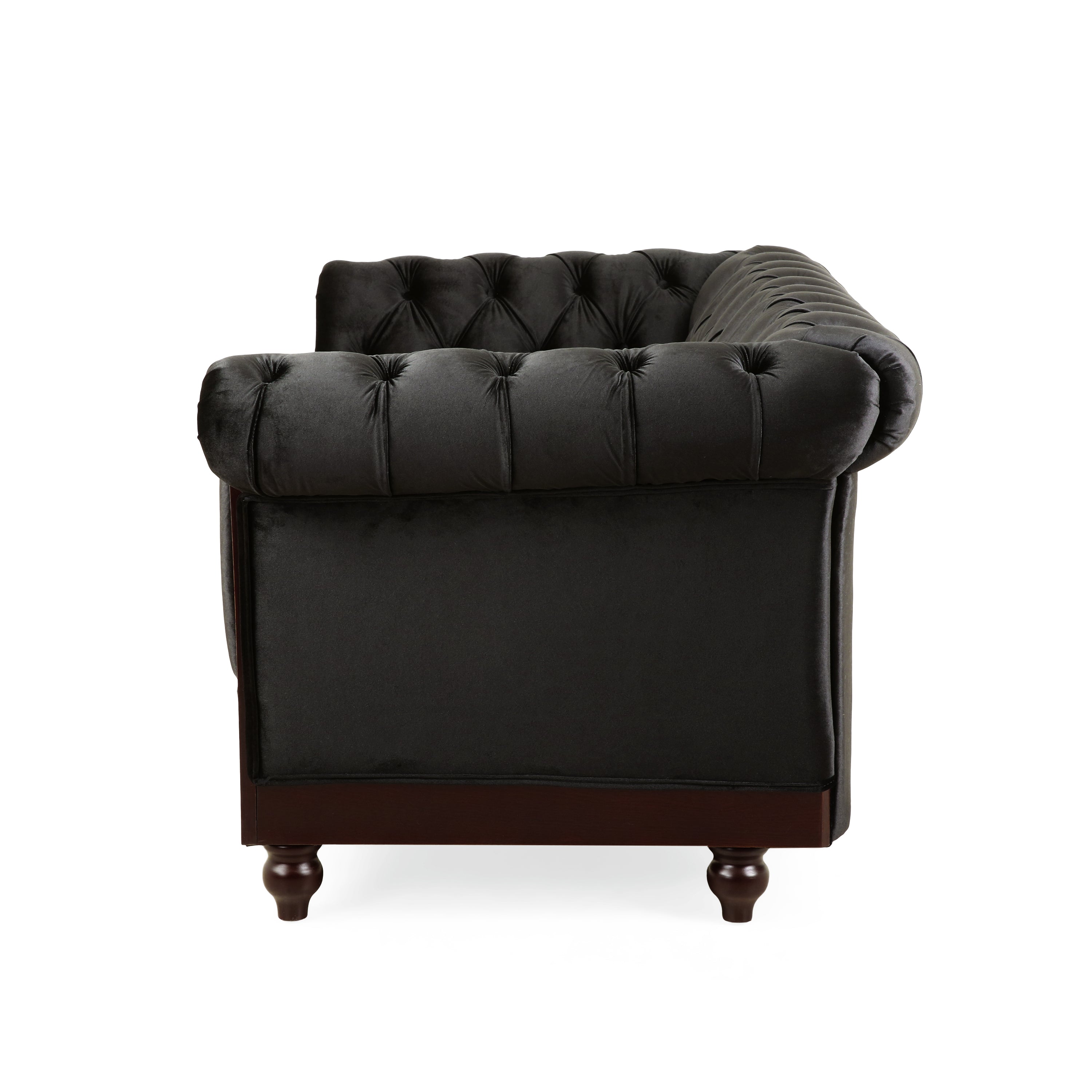 VIVALUX Chesterfield Velvet Loveseat Sofa, 2-Person Rolled Arm Upholstered Couch, Black, Pine Wood Frame, 59.44' - Grand Goldman Shop