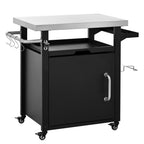 K&K 39.5' Outdoor Grill Cart with Storage Cabinet, Outdoor Bar Cart Pizza Oven Table with Wheels, Stainless Steel Top, Outdoor Kitchen Island with Spice & Paper Rack for BBQ, Waterproof Cover Included - Grand Goldman Shop