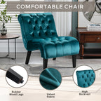 COOLMORE Modern Velvet Armless Accent Living Room Chair / Leisure Chair,Upholstered Fabric Button Comfortable Chair with Wooden Legs for Bedroom, Living Room, Office (Teal Velvet) - Grand Goldman Shop