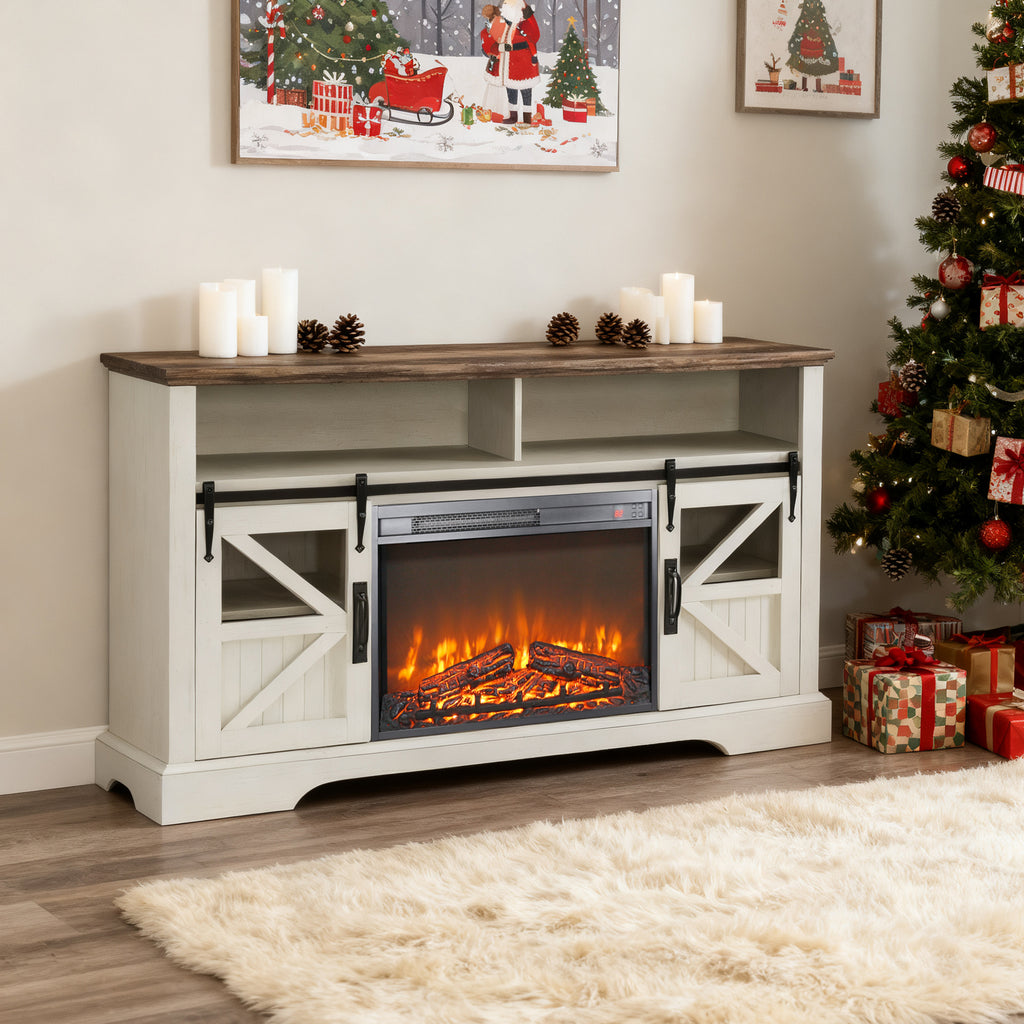 26 inch electric fireplace insert, ultra thin heater with log set & realistic flame, remote control with timer, overheating protection - Grand Goldman Shop