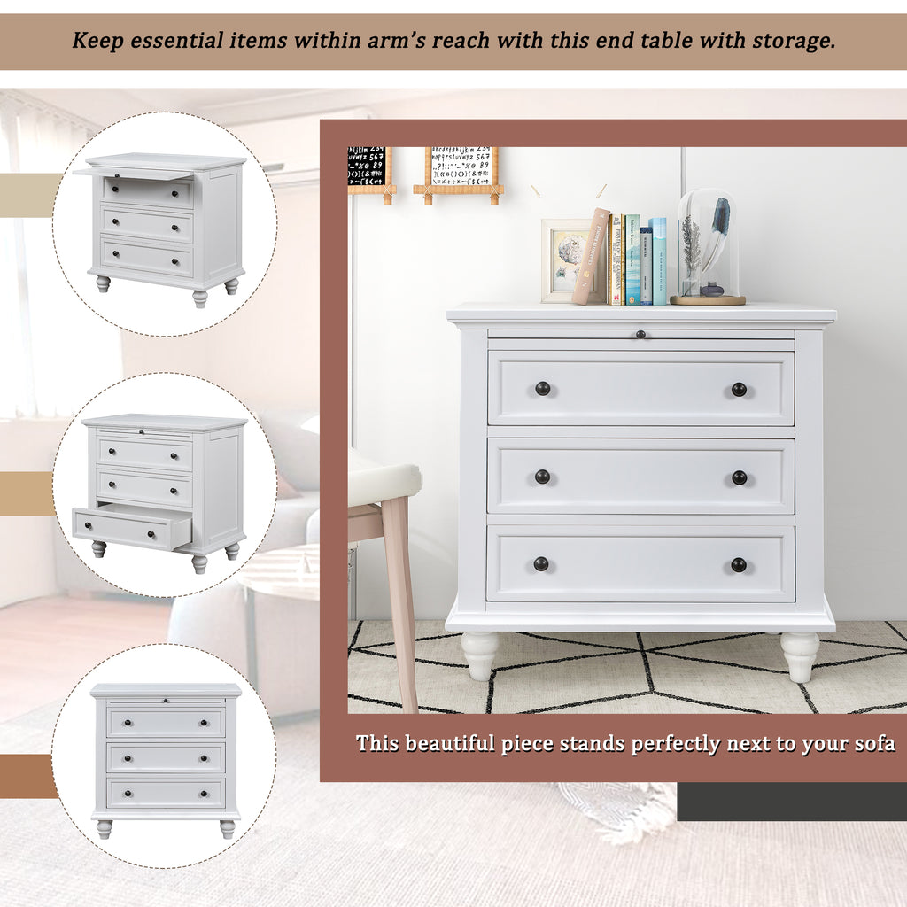 U_STYLE 27.6'' Painted Nightstand with pull-out tray, Fashion Bedside Cabinet with 3 Drawers, Minimalist Sofa Side Table with rubber legs and Metal handle for Bedroom Sofa Couch Office - Grand Goldman Shop