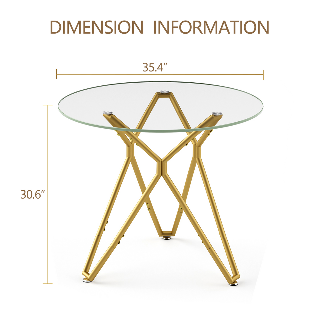35.4-inch round tempered glass dining table, suitable for 1-4 people, space-saving small kitchen dining table, equipped with sturdy metal table legs, suitable for dining room, living room,Gold - Grand Goldman Shop