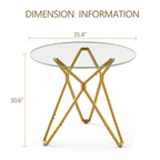 35.4-inch round tempered glass dining table, suitable for 1-4 people, space-saving small kitchen dining table, equipped with sturdy metal table legs, suitable for dining room, living room,Gold - Grand Goldman Shop