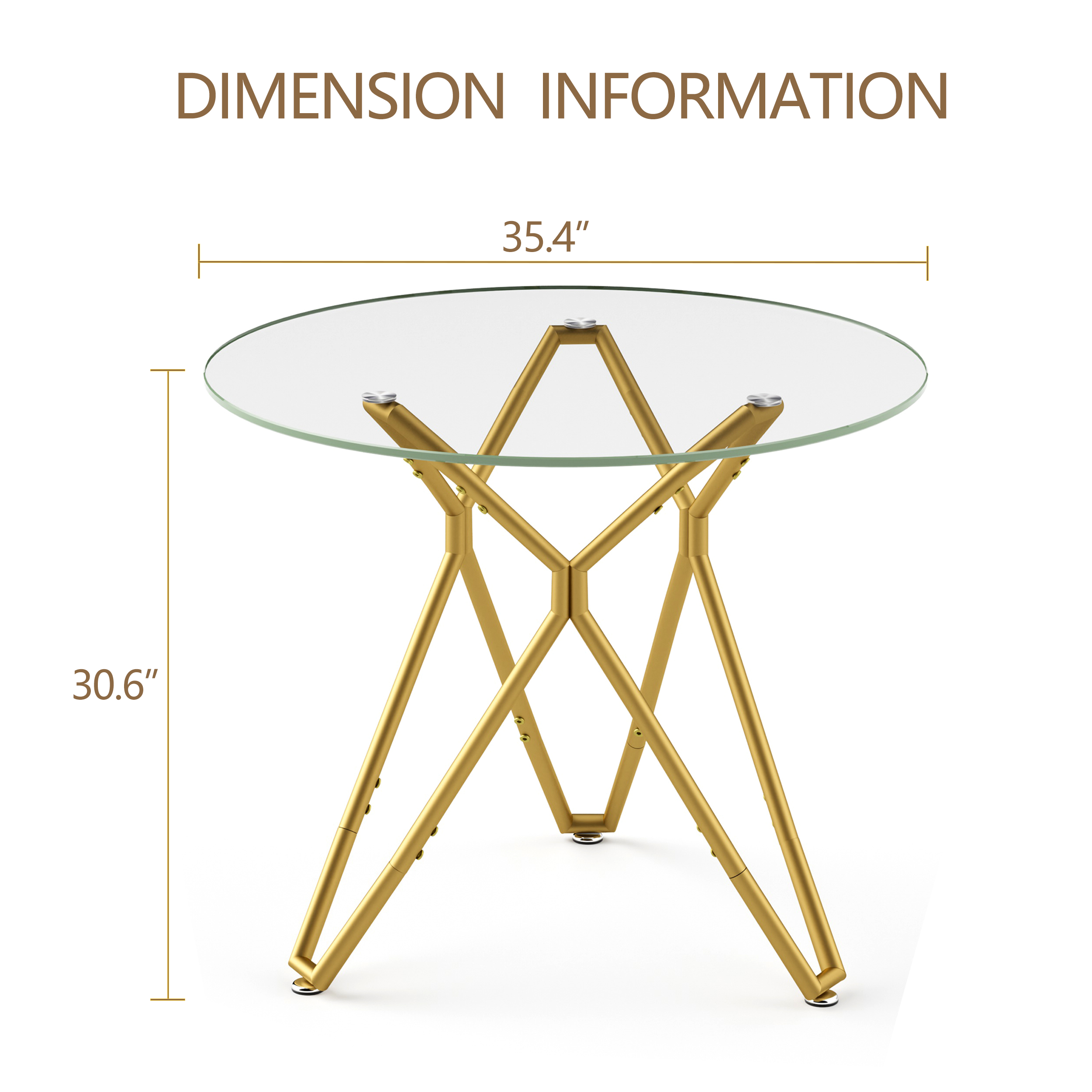 35.4-inch round tempered glass dining table, suitable for 1-4 people, space-saving small kitchen dining table, equipped with sturdy metal table legs, suitable for dining room, living room,Gold - Grand Goldman Shop