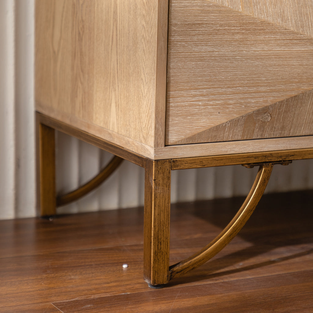 47.24' Light Wood 6-Drawer Dresser - Geometric Relief Chest of Drawers with Gold Metal Legs, Modern Sideboard Console Table for Living Room/Bedroom - Grand Goldman Shop