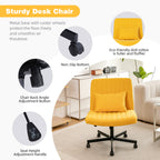 Yellow Linen Criss Cross Armless Office Chair with Wheels - Modern Comfort for Home Office, Meditation & Makeup Spaces - Gran