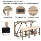 4-Piece Bar Table Set with Power Outlet, Dining Bar Table and Chairs Set, Bar Table Set with 3 Padded Stools for Living Room, Dining Room, Game Room, Brown - Grand Goldman Shop