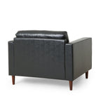 Sophisticated Faux Leather Club Chair with Birch Wood Legs in Black, 44.75 x 33.25 x 33.50 inches - Grand Goldman Shop