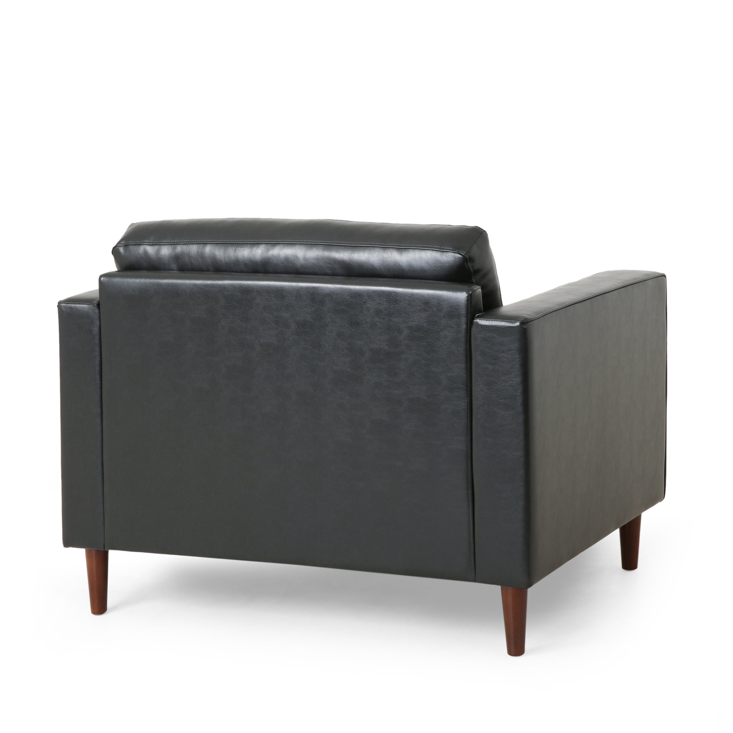 Sophisticated Faux Leather Club Chair with Birch Wood Legs in Black, 44.75 x 33.25 x 33.50 inches - Grand Goldman Shop