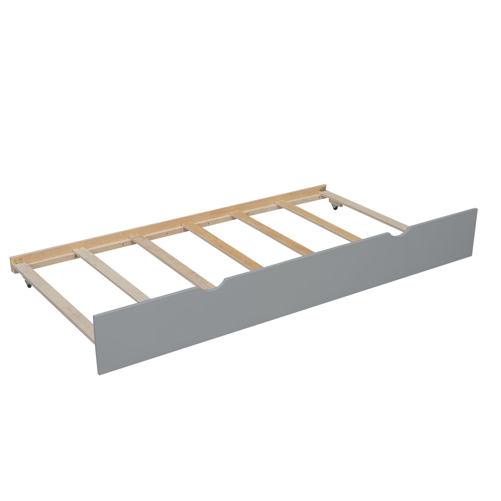 Gray Twin Over Full Bunk Bed with Ladder and Twin Trundle, Pine Wood Frame, 79.3''L x 57.1''W x 61.3''H - Grand Goldman Shop