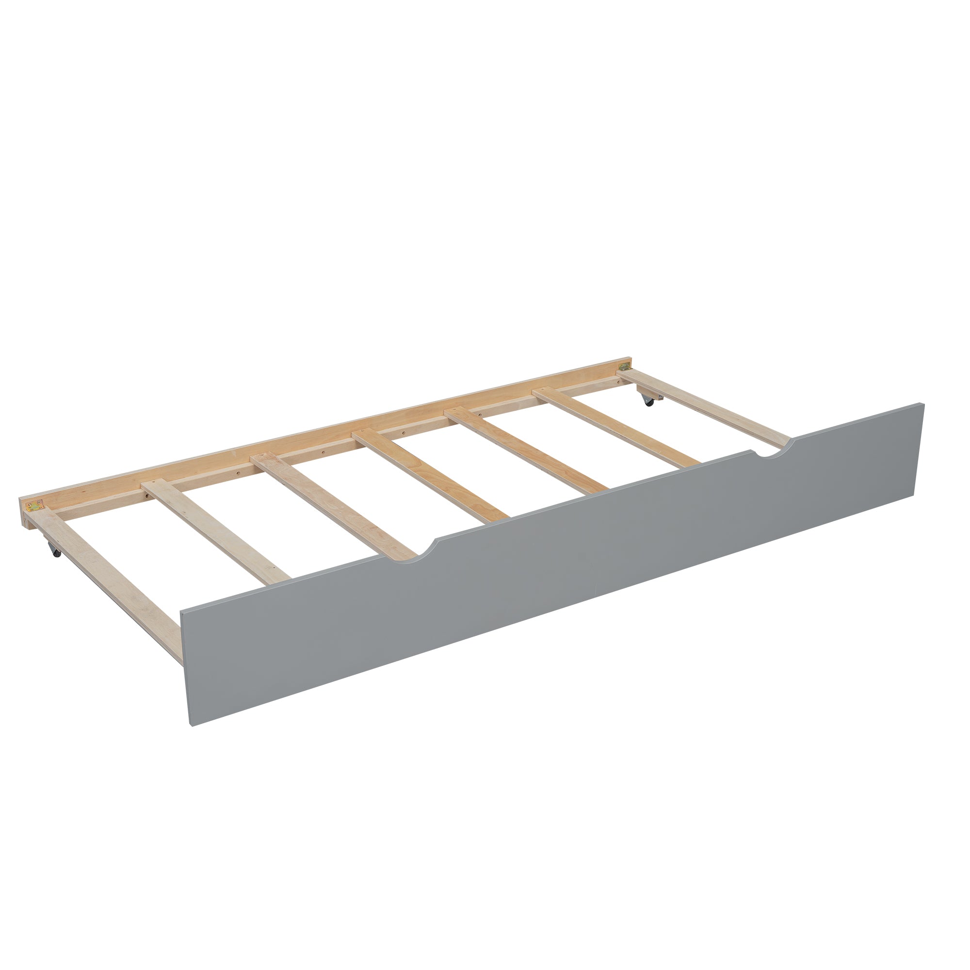 Gray Twin Over Full Bunk Bed with Ladder and Twin Trundle, Pine Wood Frame, 79.3''L x 57.1''W x 61.3''H - Grand Goldman Shop