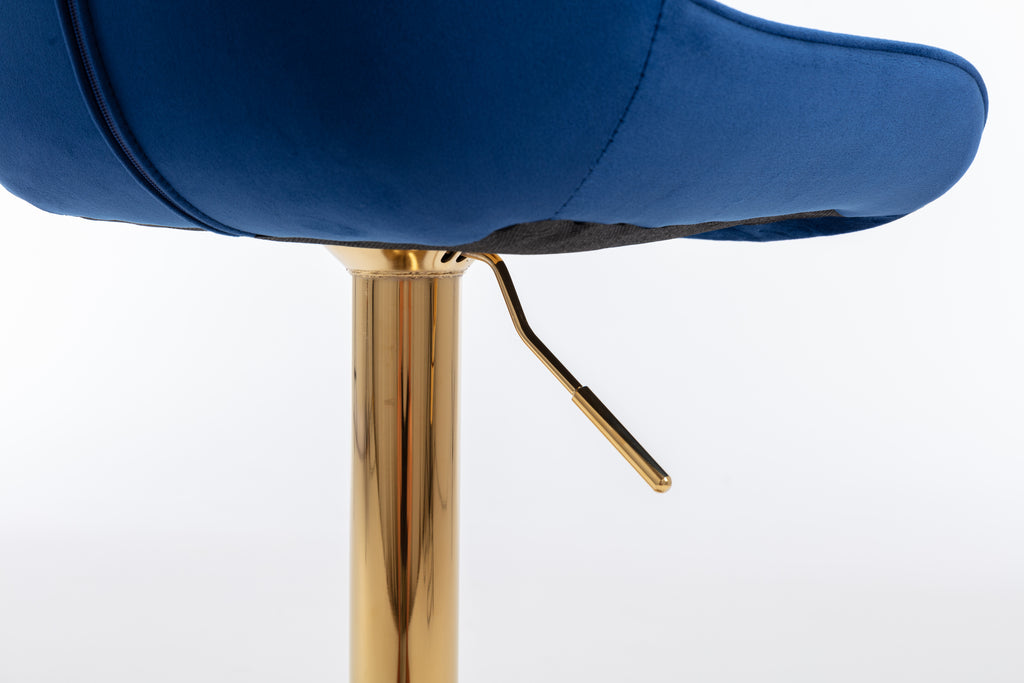 Chrome Footrest and Base Swivel Height Adjustable Mechanical Lifting Velvet + Golden Leg Simple Bar Stool,Set of 2,Navy - Grand Goldman Shop