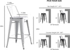 Modern Light Weight Industrial Contemporary Rustic Vintage Costal Metal Barstools with Bucket Back and 4 Leg Design, Seat Bar
