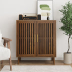 Farmhouse Walnut Sideboard Buffet Cabinet With Louvered Doors, Wood Coffee Bar Storage For Kitchen & Living Room, 31.5' W - Grand Goldman Shop