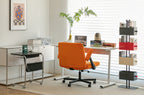 Orange Velvet Criss Cross Armrest Office Chair with Wheels - Stylish for Home Office, Gaming & Makeup - Grand Goldman