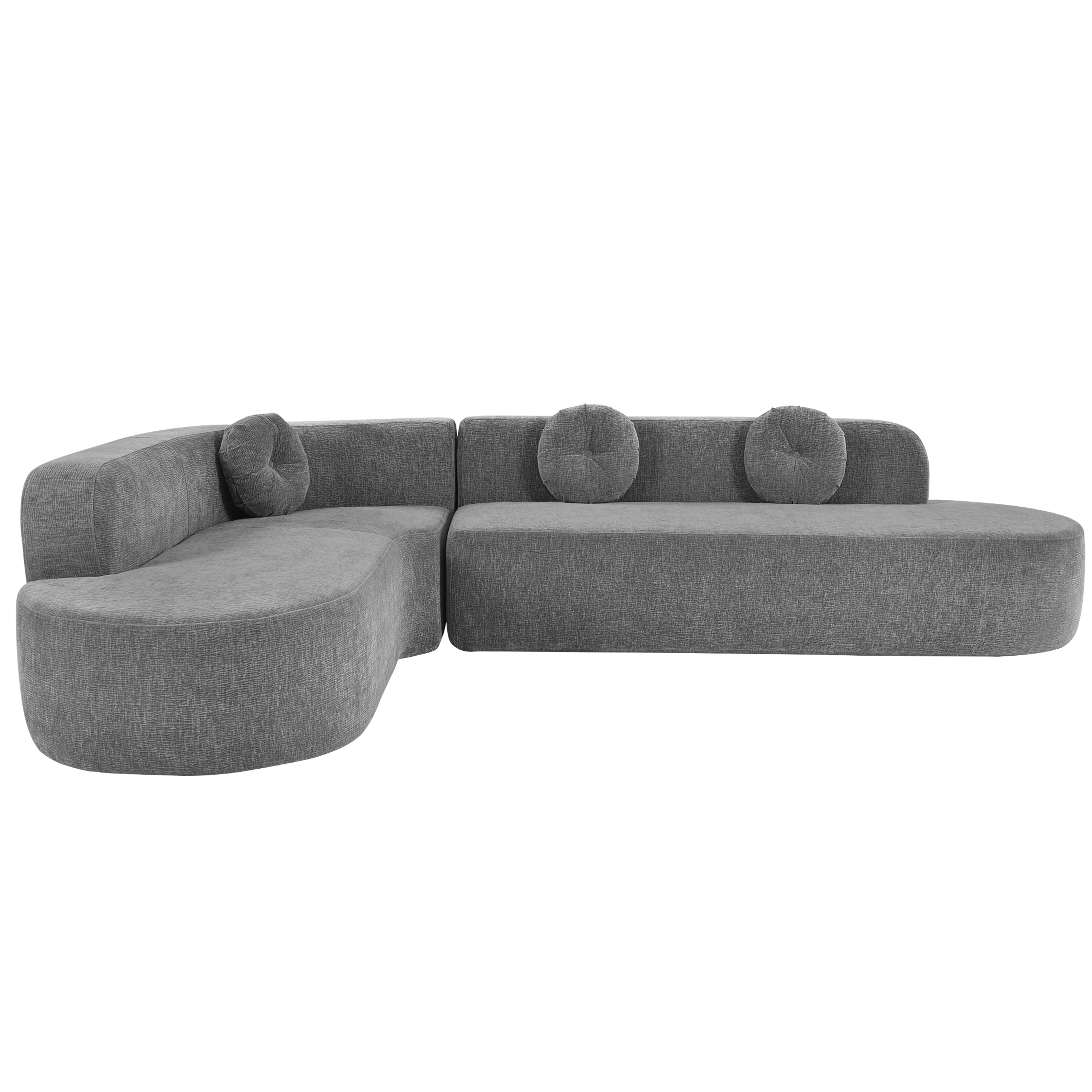 Mirod 122'' Extra Large Sectional Sofa Soft Fabric Upholstery, Elegant Curved Design with Three Round Cushions , High-Resilience Foam for Ultimate Comfort - Grand Goldman Shop