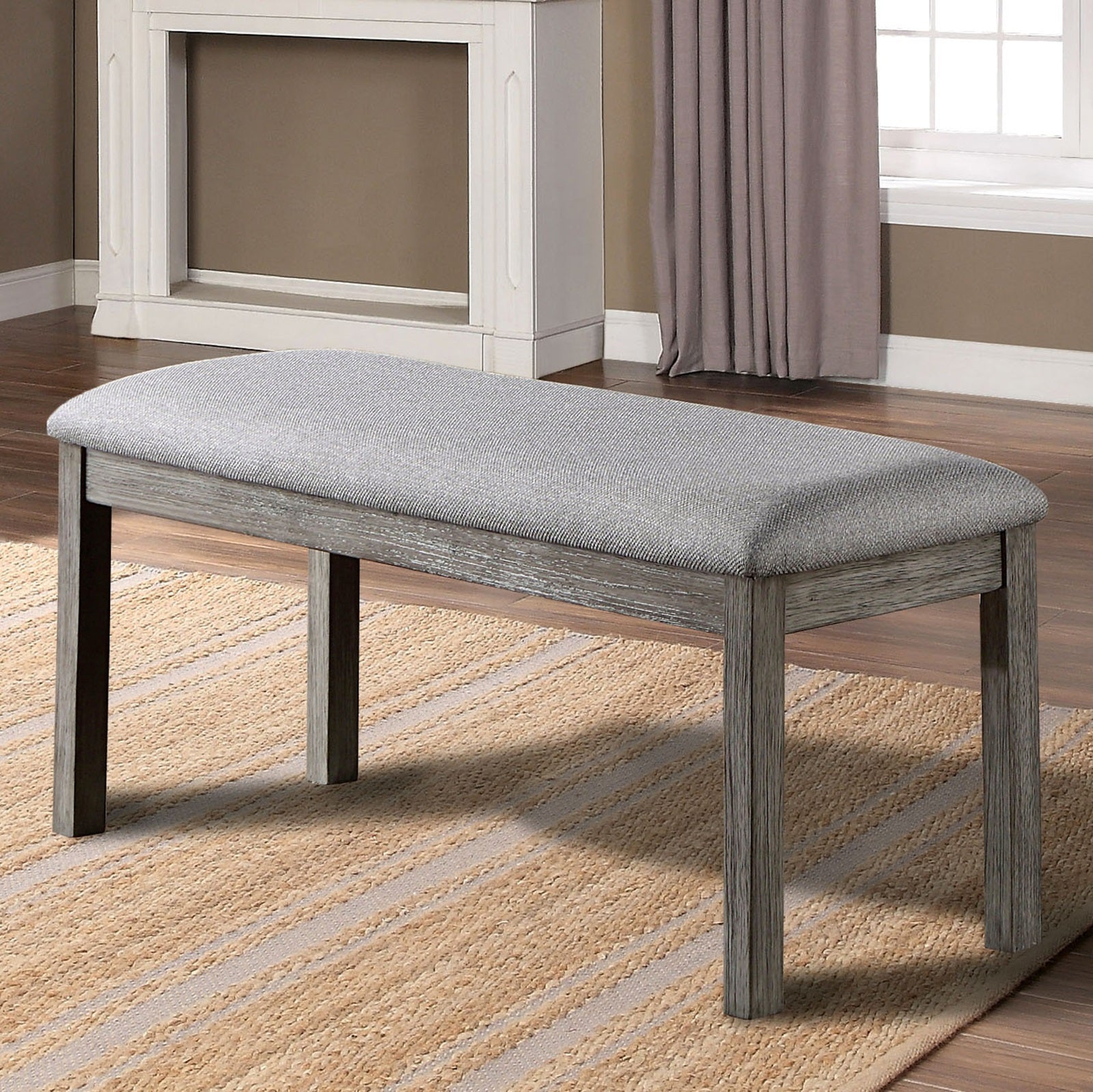 Gray Color Dining Bench Padded Seat 1pc Bench Kitchen Dining Room Wire-Brushed Finish - Grand Goldman Shop