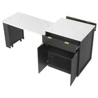 K&K 82.6' Fluted Kitchen Island with Extendable Dining Table for 4-6, Island Table for Kitchen with Power Outlet, Kitchen Table with Double-Side Storage, 2 Drawers 2 Side Open Shelves, Black - Grand Goldman Shop