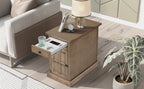 U-Can Classic Vintage Livingroom End Table Side Table with USB Ports and One Multifunctional Drawer with cup holders, Antique Brown (Old SKU: WF296294AAD) - Grand Goldman Shop