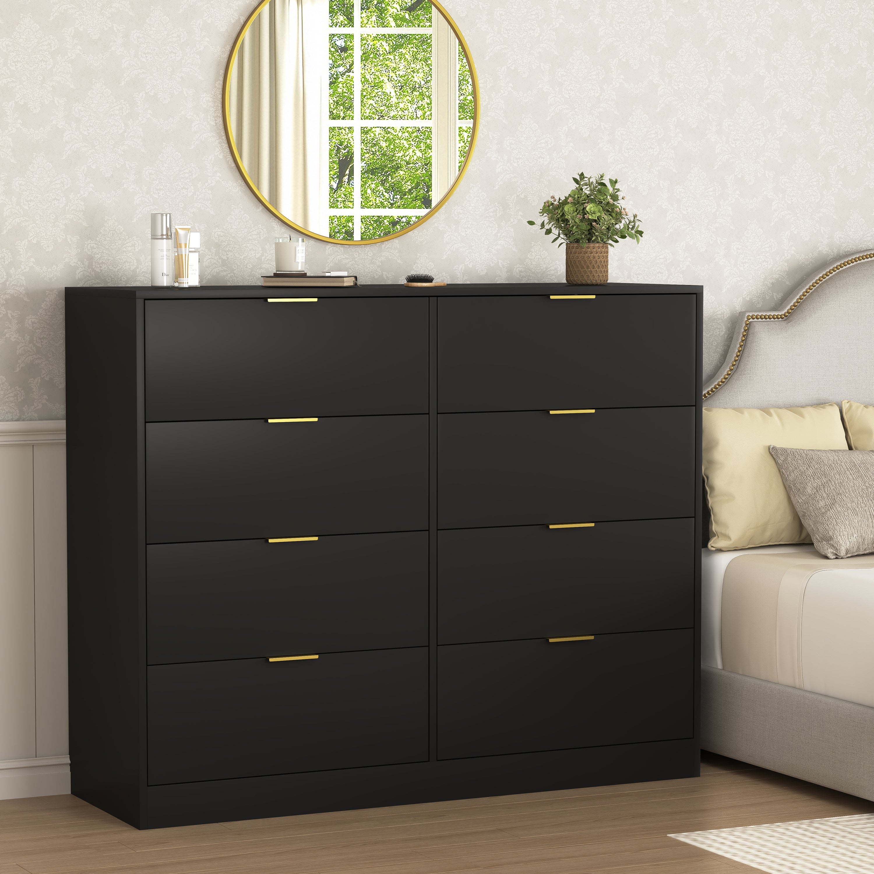 8 Drawers Dresser for Bedroom, Wood Bedroom Dresser Modern Drawer Chest, 8 Chest of Drawer, Tall Dresser for Closet, Dressers Organizer for Living Room, Closet, Hallway Black - Grand Goldman Shop