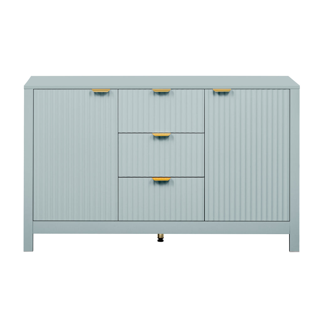 U_STYLE Sideboard with Wave Design - 3 Adjustable Shelves, 3 Drawers & Soft-Close Doors, Storage Console Table with Metal Handles, Suitable for Study, Hallway and Living Room, 3 Colors - Grand Goldman Shop