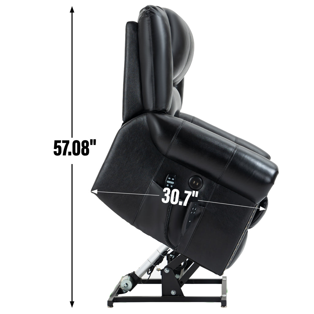 Power Lift Recliner Chair Heat Massage Dual Motor Infinite Position Up to 350 LBS, Genuine Leather, Heavy Duty Motion Mechanism with USB Ports, Black - Grand Goldman Shop