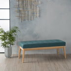 Vibratory Button Tufted Upholstered Ottoman with Splayed Wooden Legs, Teal and Natural - Grand Goldman Shop