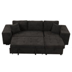 Modern L-Shape 3 Seat Reversible Sectional Couch with Pull Out Sleeper Sofa, Storage Chaise, 2 Stools, Charcoal Grey, Linen Chenille - Grand Goldman Shop