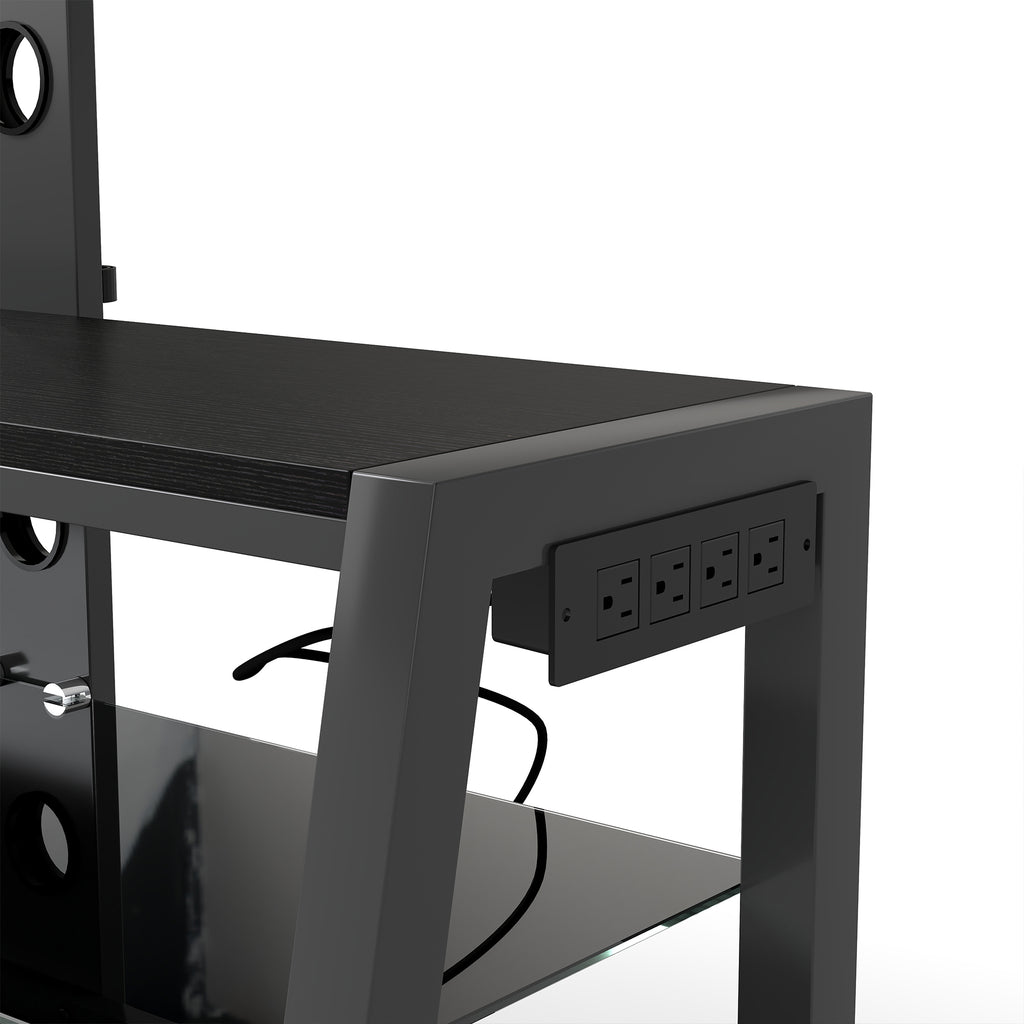 Wooden Storage TV Stand Black Tempered Glass Height Adjustable Universal Swivel Entertainment Center With Mount TV Stand,black - Grand Goldman Shop