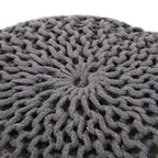 Hazel Modern Knitted Cotton Yarn Round Pouf with Eco-Friendly PET Fibers, Dark Grey, 20 x 20 inches - Grand Goldman Shop