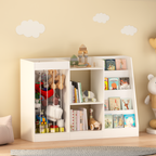 Stylish 3-in-1 Kids Bookshelf and Toy Storage, 4-Tier Book Shelf for Kids Rooms, Sling Baby Bookcase with Stuffed Animal Stor