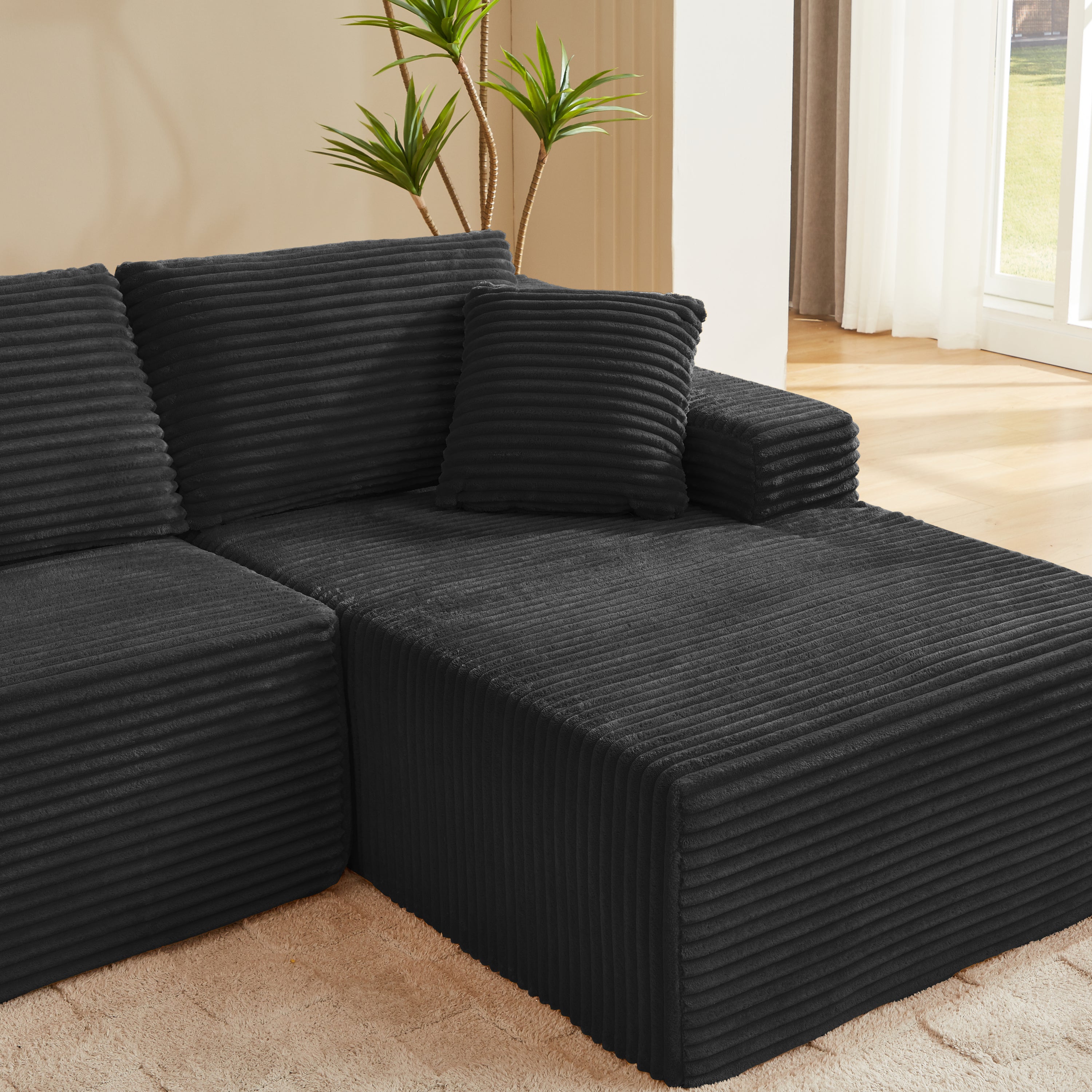 L-Shaped Cloud Sectional Sofa with Deep Seat,No Assembly Required,Modular Couches Sleeper for Living Room,Bedroom,Apartment,Black - Grand Goldman Shop