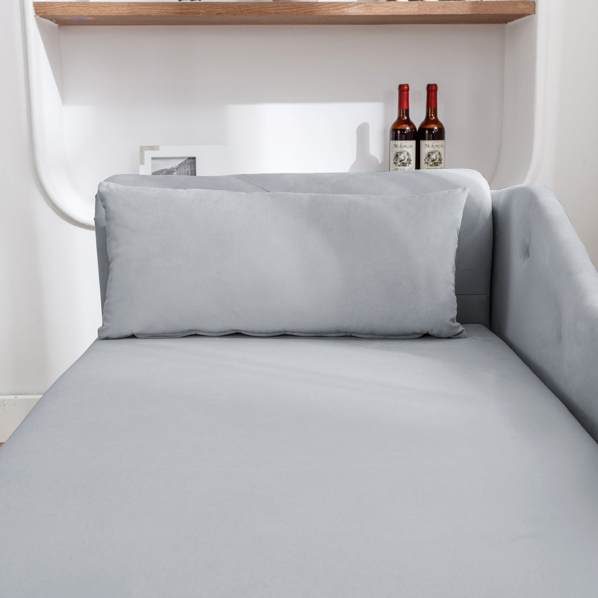 Grey Chaise Lounge Indoor, Velvet Lounge Chair for Bedroom with Storage & Pillow, Modern Upholstered Rolled Arm Chase Lounge for Sleeping with Nailhead Trim for Living Room Bedroom Office - Grand Goldman Shop
