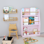 3-Tier Kids Book Shelf, Pink MDF & Pine Wood Storage Rack for Bedrooms, Playrooms, and Classrooms - Grand Goldman